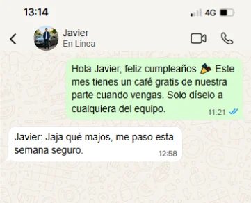 Ejemplo de mensaje de cumpleaños por WhatsApp para fidelizar clientes