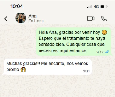 Ejemplo de mensaje post-visita por WhatsApp para fidelizar clientes