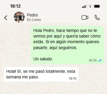 Ejemplo de mensaje de reactivación por WhatsApp para recuperar clientes